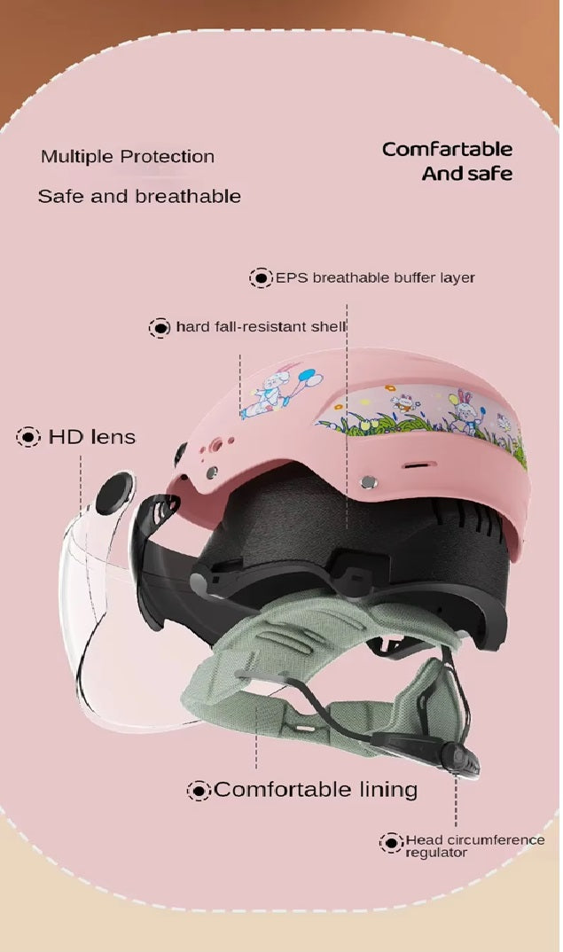 Curvear-3-16 years Electric Car Children's Helmet Summer Baby Cartoon Motorcycle Half Helmet Outdoor Skating Balance Board Safety Helmet.