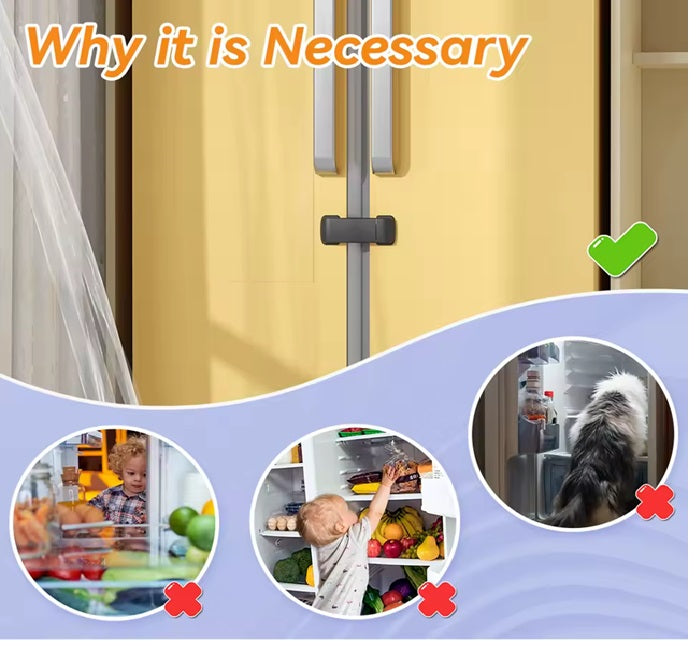 Baby Safety French Fridge Door Lock, Childproof Double Door Refrigerator Lock, Cabinet Cupboard Lock for Toddlers & Babies, Easy to Install