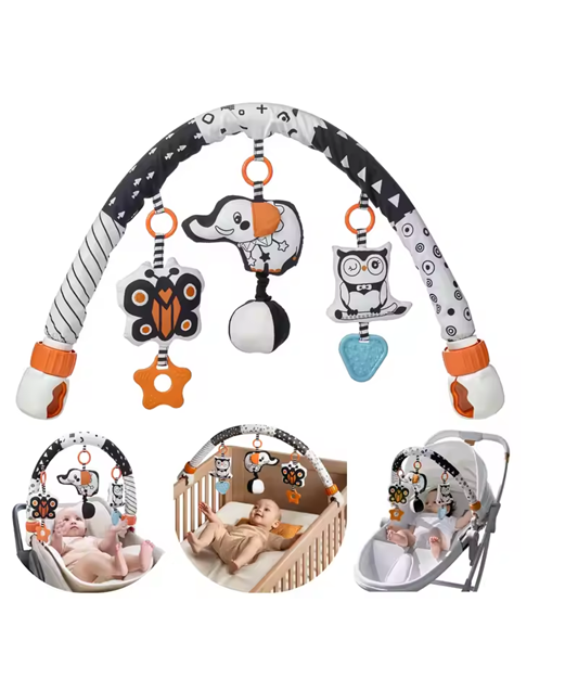 Curvear Kids Black and White Baby Toys, Stroller Activity Toy,High Contrast Rattle Toy & Soft Book Set ,Tummy Time Plush Hanging Toys ,Early Educational Toys for Infant Babies 0 3 6 9 12 Month