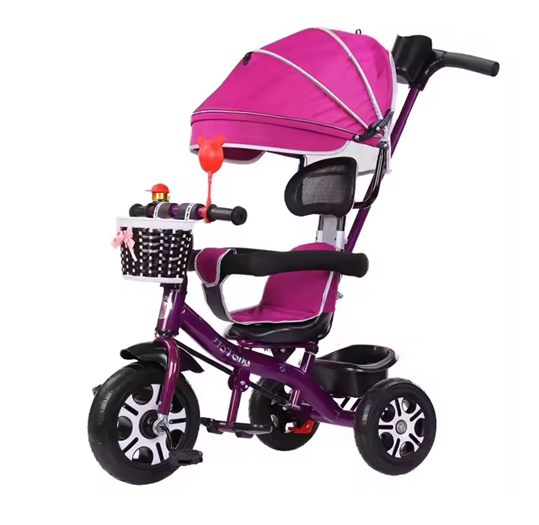 Curvear Kids Tricycle, 4 in 1 Stroll Trike with Adjustable Push Handle, Removable Canopy, Retractable Foot Plate, Lockable Pedal, Detachable Guardrail, Suitable for 10 Months to 5 Years.
