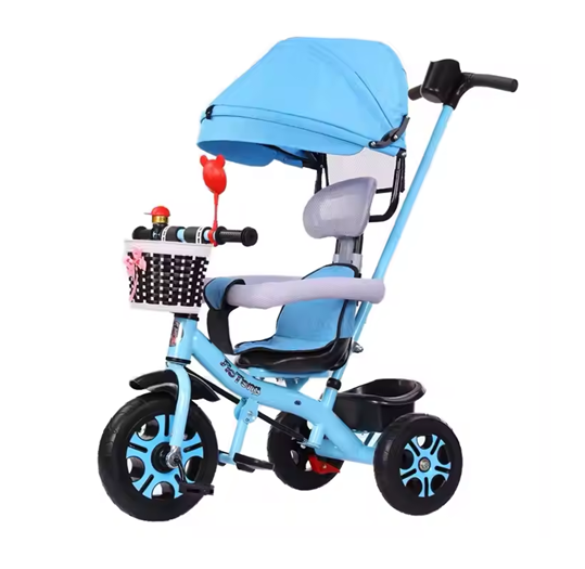 Curvear Kids Tricycle, 4 in 1 Stroll Trike with Adjustable Push Handle, Removable Canopy, Retractable Foot Plate, Lockable Pedal, Detachable Guardrail, Suitable for 10 Months to 5 Years.
