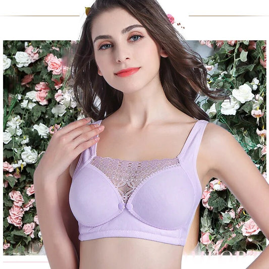 Curvear®️Women's Breastfeeding Nursing Bras, Seamless Ultra Comfort Maternity Non Padded Feeding Lace No Steel Ring Bra, Front Button Closure, Pregnancy Sleep Cotton Bralette