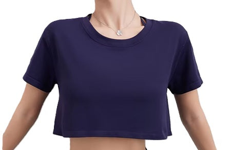 Women' Multicolor Short Sleeve Cropped Workout Top – Breathable Activewear T-Shirt