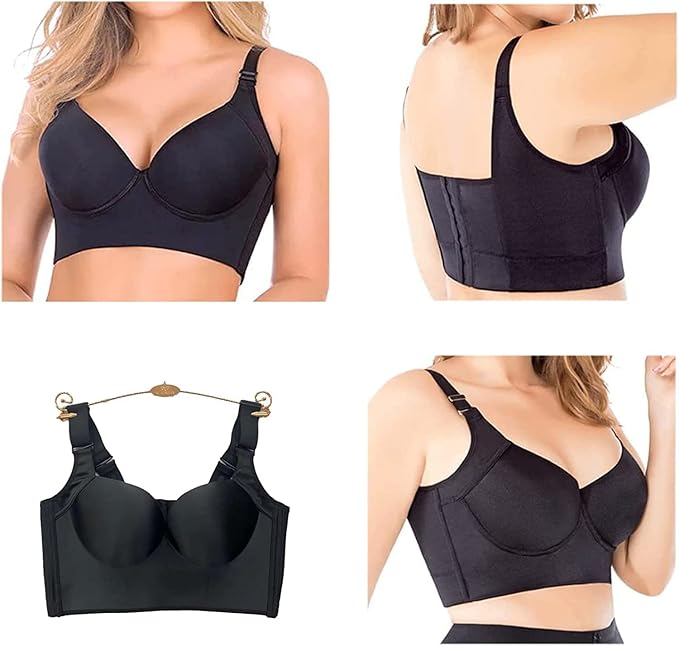 Curvear®️Women's Push Up Bra, Full-Coverage Underwire Bra, Hide Back Fat Deep Cup Bra, Smoothing T-Shirt Bra, Sculpting Uplift Bra