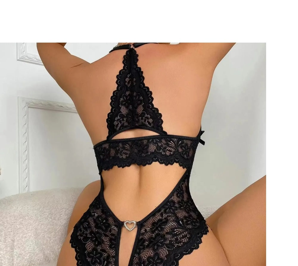 Curvear®️Women One Piece Lingerie Deep V Teddy Sexy Lace Bodysuit Snap Crotch Baby doll Lingerie for Women Naughty Outfits