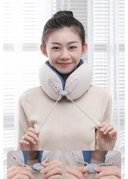 Smart Neck Massager Pillow with Heat, Vibration & Bluetooth | Electric Rechargeable Neck Support for Travel, Home & Office | Relieves Neck Pain & Tension – Ergonomic U-Shaped Design