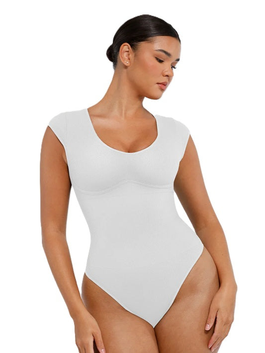 Women's Tummy Control Bodysuit Shapewear – Seamless Slimming Compression Body Shaper with Short Sleeves – Comfortable Sculpting Fit for Daily Wear, Dresses & Postpartum Support
