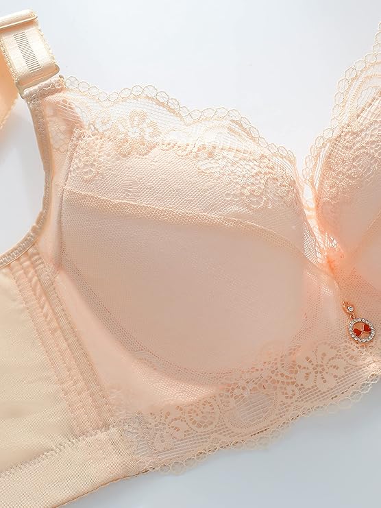 Curvear®️Push Up Bras for Women Plus Size Lace Underwire Full-Coverage Everyday Bra black-beige, blue-beige