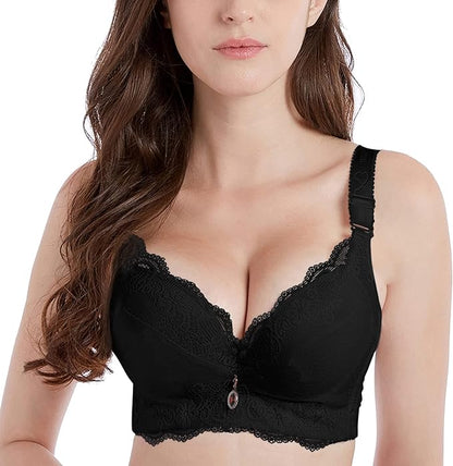 Curvear®️Push Up Bras for Women Plus Size Lace Underwire Full-Coverage Everyday Bra black-beige, blue-beige