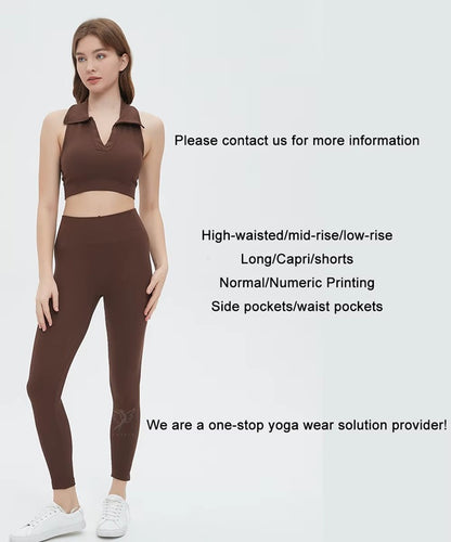 Brown Workout Set for Women – Sleeveless Zipper Crop Top with High Waist Leggings | Seamless Activewear for Gym, Yoga & Running