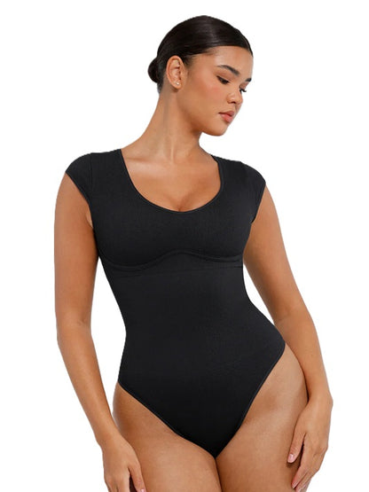 Women's Tummy Control Bodysuit Shapewear – Seamless Slimming Compression Body Shaper with Short Sleeves – Comfortable Sculpting Fit for Daily Wear, Dresses & Postpartum Support