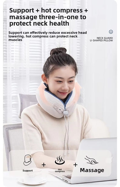 Smart Neck Massager Pillow with Heat, Vibration & Bluetooth | Electric Rechargeable Neck Support for Travel, Home & Office | Relieves Neck Pain & Tension – Ergonomic U-Shaped Design