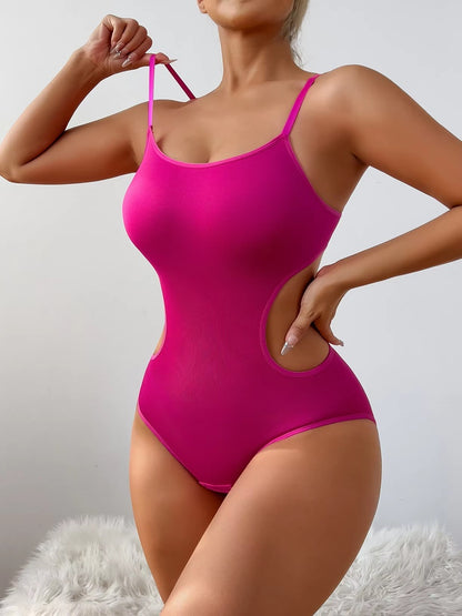Women's Black Cut-Out Bodysuit – Sexy One-Piece Lingerie with Spaghetti Straps