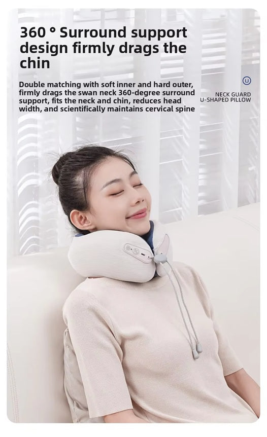 Smart Neck Massager Pillow with Heat, Vibration & Bluetooth | Electric Rechargeable Neck Support for Travel, Home & Office | Relieves Neck Pain & Tension – Ergonomic U-Shaped Design