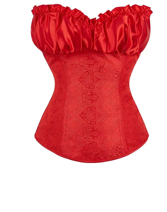 Satin Lace Corset Top for Women – Strapless Bustier Blouse with Ruffle Detail | Elegant Party & Evening Wear