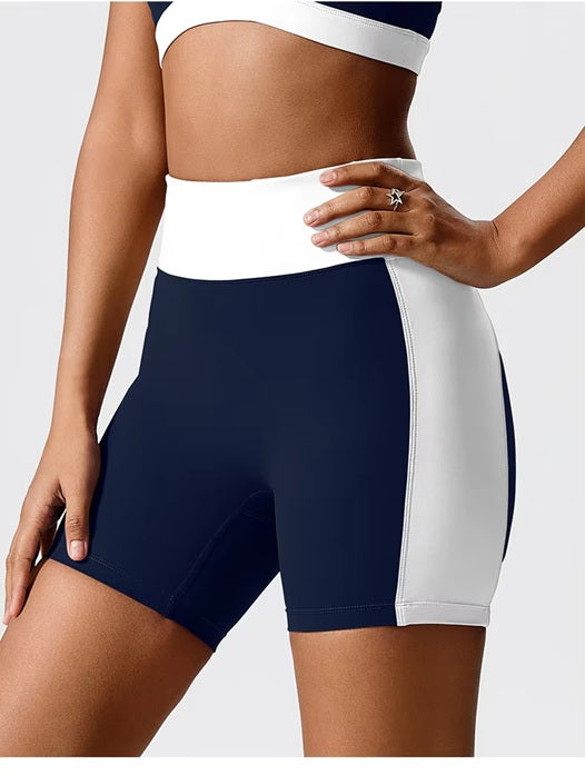 Women's Colorblock Sports Bra & High-Waist Biker Shorts Set – Crossback Activewear for Gym, Yoga, Running & Fitness