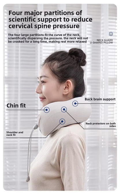 Smart Neck Massager Pillow with Heat, Vibration & Bluetooth | Electric Rechargeable Neck Support for Travel, Home & Office | Relieves Neck Pain & Tension – Ergonomic U-Shaped Design