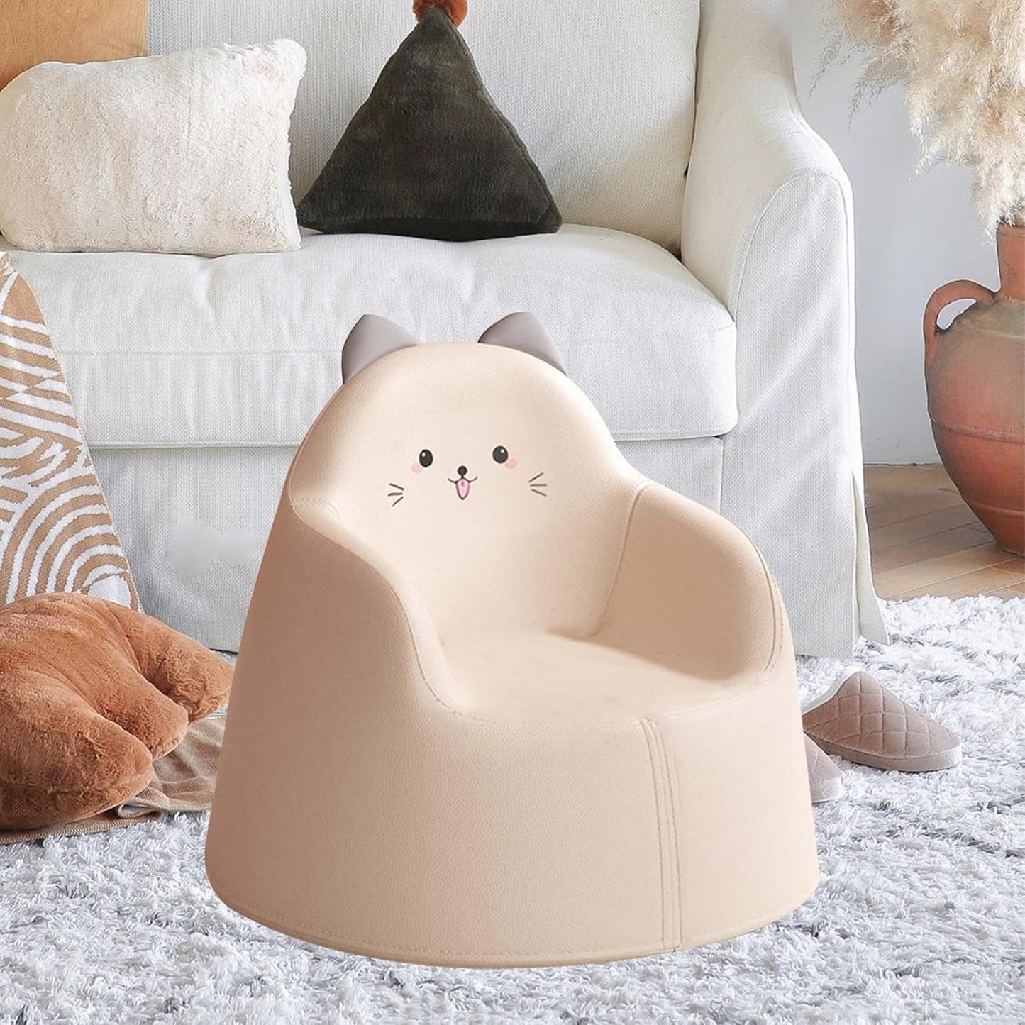Kids Cute Cat Sofa Chair – Toddler Armchair with Ears & Face Design, Soft PU Leather, Lightweight & Comfy Seating for Boys & Girls – Nursery, Playroom, Bedroom Furniture