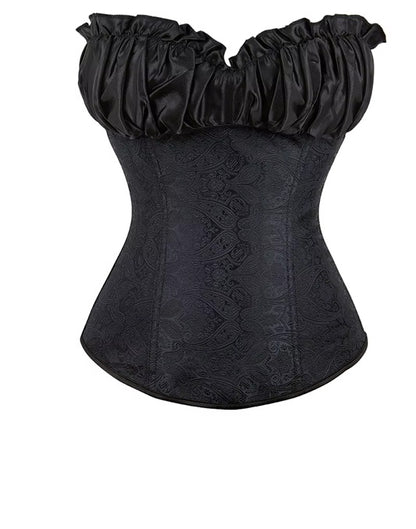 Satin Lace Corset Top for Women – Strapless Bustier Blouse with Ruffle Detail | Elegant Party & Evening Wear