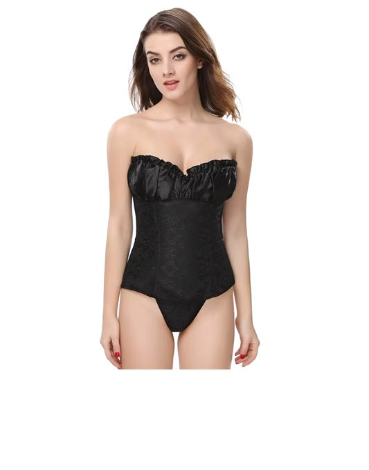 Satin Lace Corset Top for Women – Strapless Bustier Blouse with Ruffle Detail | Elegant Party & Evening Wear