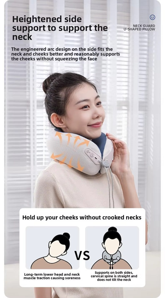 Smart Neck Massager Pillow with Heat, Vibration & Bluetooth | Electric Rechargeable Neck Support for Travel, Home & Office | Relieves Neck Pain & Tension – Ergonomic U-Shaped Design