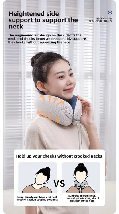 Smart Neck Massager Pillow with Heat, Vibration & Bluetooth | Electric Rechargeable Neck Support for Travel, Home & Office | Relieves Neck Pain & Tension – Ergonomic U-Shaped Design