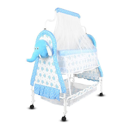Portable Baby Cradle with Mosquito Net, Storage Basket & Wheels – Soft Cotton Fabric, Foldable Infant Sleeping Bed for Newborns, Breathable & Lightweight Baby Bassinet – Pink Elephant Design