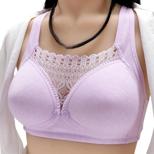 Curvear®️Women's Breastfeeding Nursing Bras, Seamless Ultra Comfort Maternity Non Padded Feeding Lace No Steel Ring Bra, Front Button Closure, Pregnancy Sleep Cotton Bralette