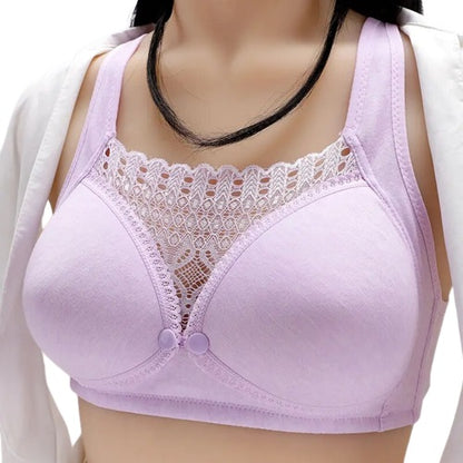 Curvear®️Women's Breastfeeding Nursing Bras, Seamless Ultra Comfort Maternity Non Padded Feeding Lace No Steel Ring Bra, Front Button Closure, Pregnancy Sleep Cotton Bralette