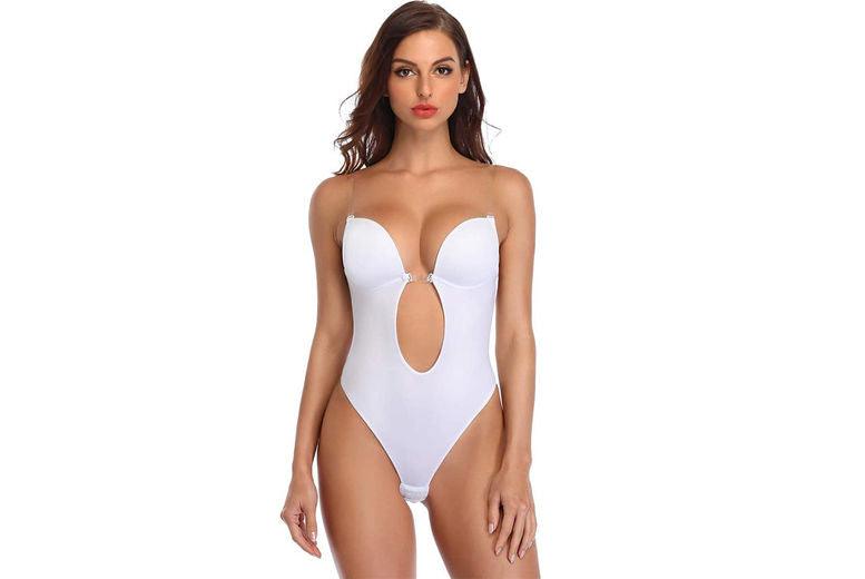 Curvear®️Strapless Backless Bras for Women Bodysuit, Seamless Plunge Shapewear, Clear Body Shaper Bra for Women Party Wedding