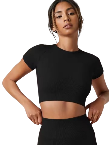 Curvear Women Workout Crop Top Seamless Shirt Athletic Half Sleeve Fitness Tight Tee