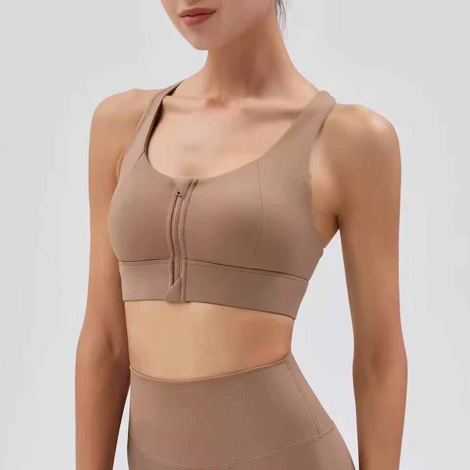Curvear Zip Front Sports Bra for Women Wireless Bras with Support and Lift Seamless One Piece Cup Yoga Wear Tank Top Bra
