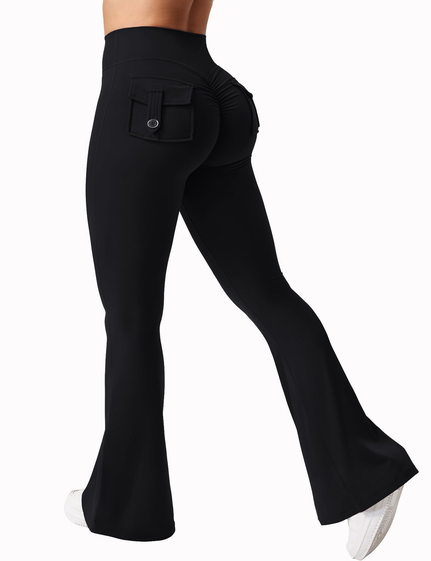 Curvear Back Work Pocket Micro Yoga Pants Flared Joggers High Waist Yoga Pants Activewear Trousers Butt Lifting Gym Yoga Leggings Flare Activewear Leggings with Stretch