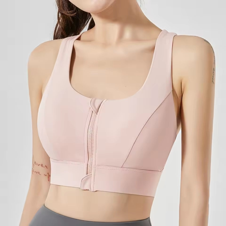 Curvear Zip Front Sports Bra for Women Wireless Bras with Support and Lift Seamless One Piece Cup Yoga Wear Tank Top Bra