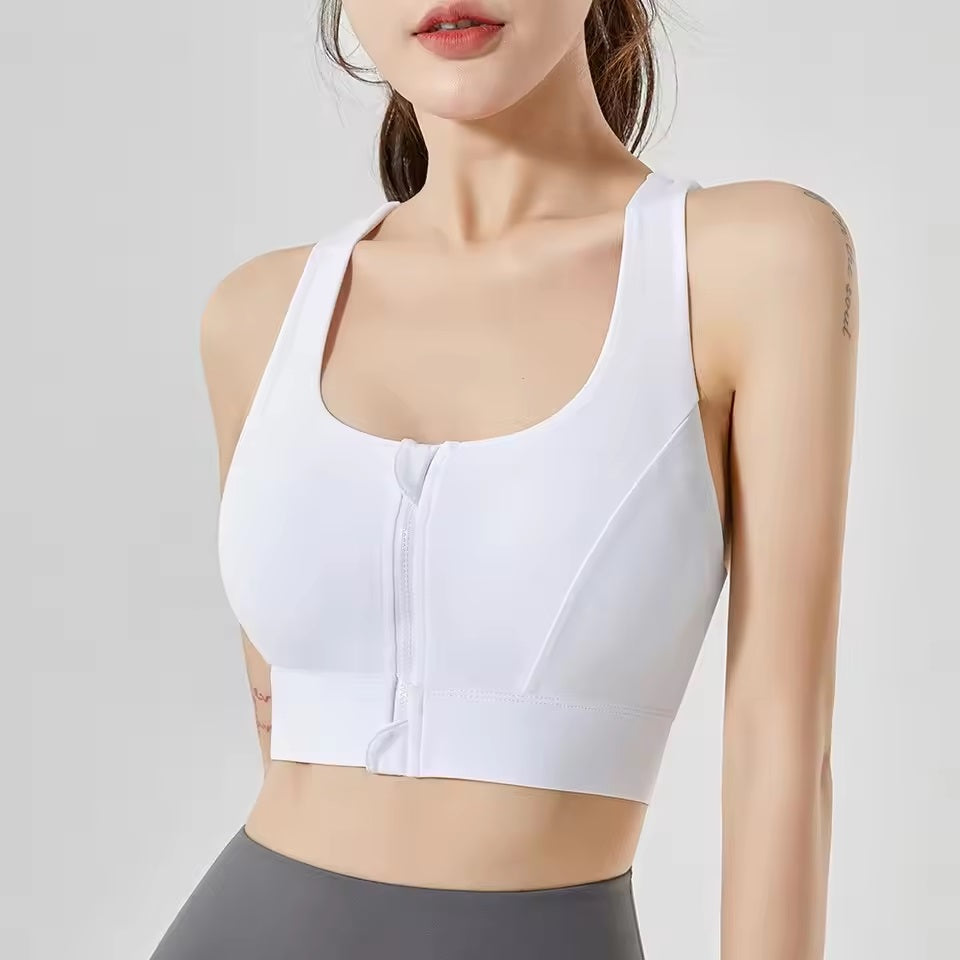 Curvear Zip Front Sports Bra for Women Wireless Bras with Support and Lift Seamless One Piece Cup Yoga Wear Tank Top Bra