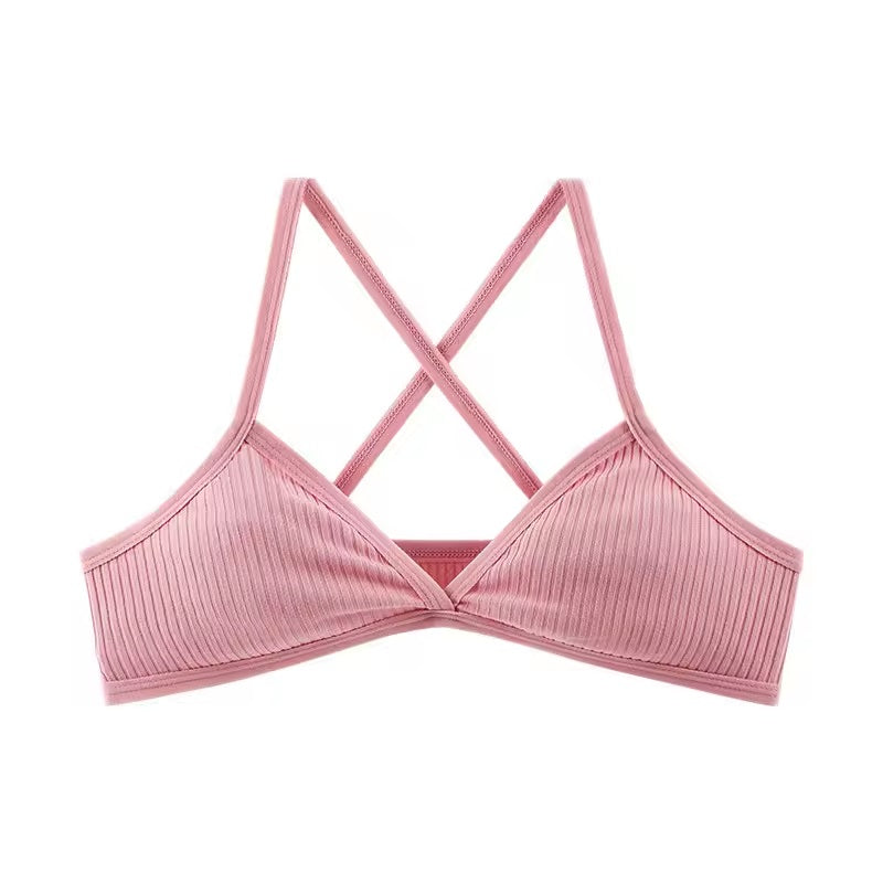 Curvear Comfort Cotton Sports Bra for Women - Thin Style Bralette, Sexy Deep V Triangle Cup, Cross Tank Top for Yoga & Gym 3 Pack