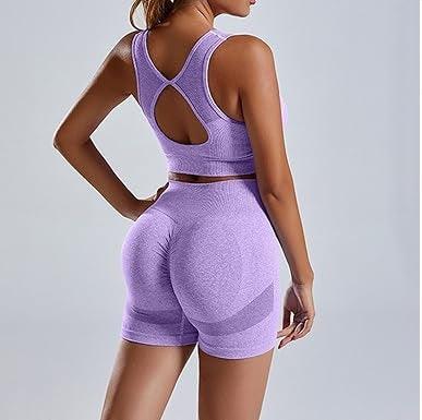 Curvear Workout Sets for Women 2 Piece Outfits Seamless Ribbed Crop Tank Top Sports Bra High Waist Biker Shorts Yoga Leggings
