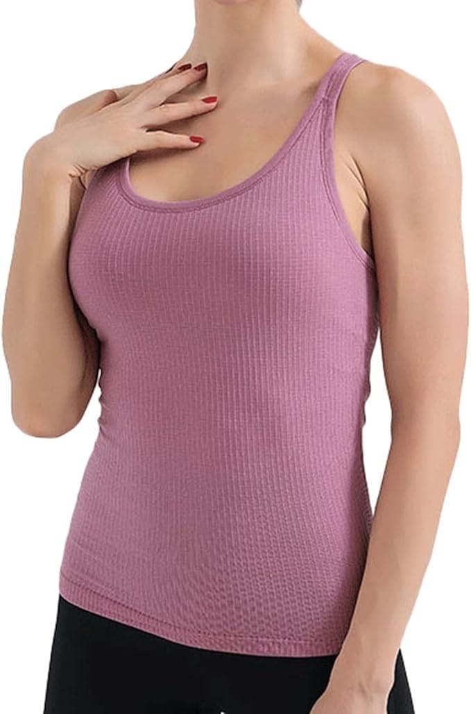 Curvear Sports Tank Tops with Integrated Bra Women's Workout Tank Tops Racerback Yoga Breathable Shirts Bra