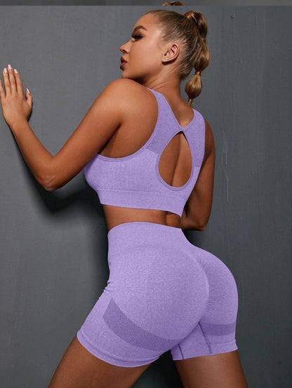 Curvear Workout Sets for Women 2 Piece Outfits Seamless Ribbed Crop Tank Top Sports Bra High Waist Biker Shorts Yoga Leggings