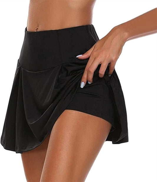 Curvear Women's High Waisted 2-in-1 Double Layer Shorts Tennis Skirt with Shorts, Summer Solid Color Women's Tennis Skirts