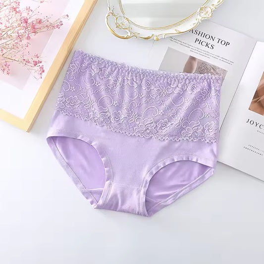 Curvear Women's Cotton Underwear Lace Panties Women's Solid Color Briefs High Waist Sexy Female Underpants Seamless Panties. 2 set