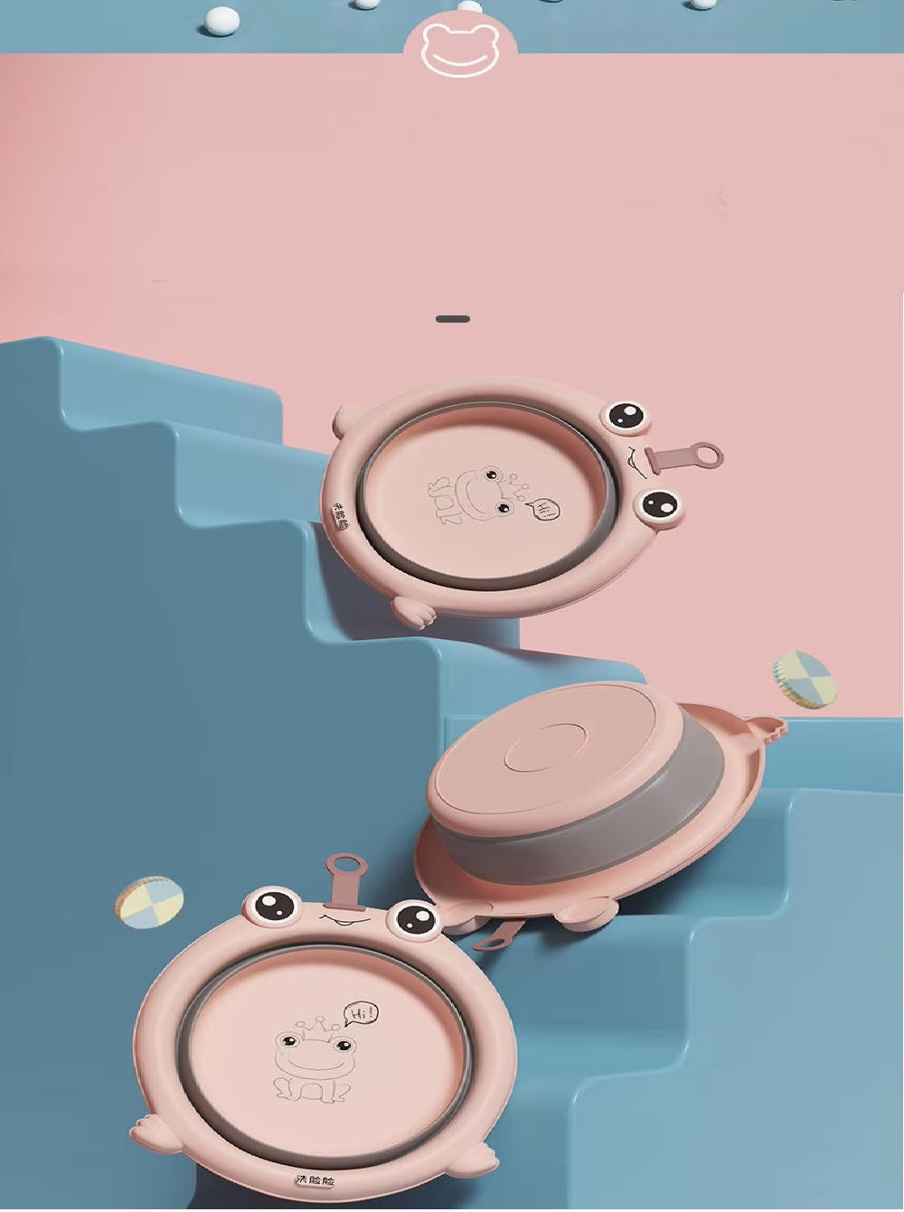 CURVEAR®️Children's Cartoon Folding Washbasin, Portable Baby Small Basin, Travel Laundry Basin, Hangable Design