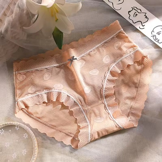 Curvear Sexy Lace Japanese Sweet Women Panties Mid Waist Avocado Color Sexy Lace Women Underwear Breathable Female Briefs. 2 set