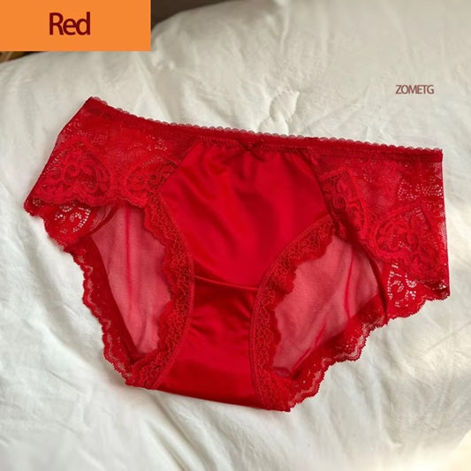 Curvear Plus Size Satin Panties for Women Sexy lace Satin Transparent Mesh Underwear No Trace Briefs Large Sizes Mom Underwear. 3 set