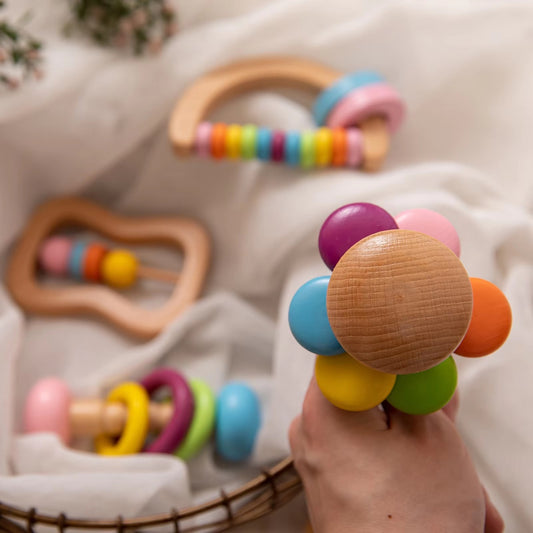 CURVEAR®️ Wooden Baby Rattle Crib Toys, Montessori Educational Mobile, Stroller Toy for Girls and Infants.