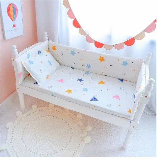 Curvear Removable Washable Bed Fence Pure Cotton Crib Surround Four Seasons Universal Foldable Bed Head Pad Cartoon Crib Baby Bedding.