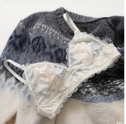 Curvear Sweet triangle cup lingerie women's ultra-thin non-binding underwear hollowed out sexy lace bra girls.