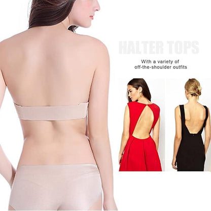 Curvear®️ Women's Sexy Strapless Invisible Push Up Bra Backless Transparent Back Padded Under Wired for Wedding with Multi Strap Bralettes