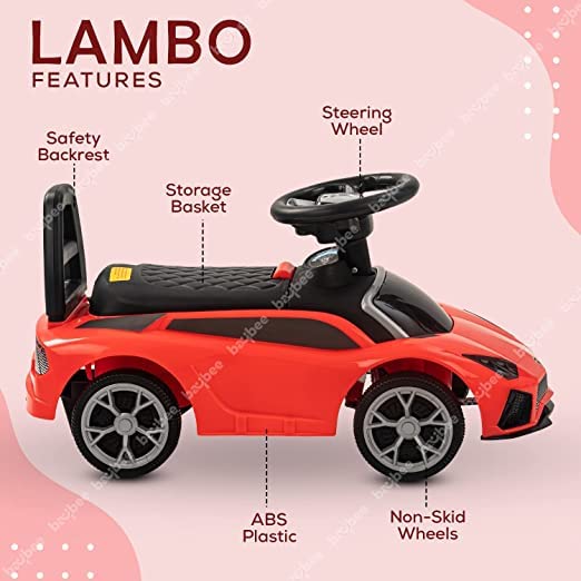 Curvear Lambo Push Ride on Car for Kids | Ride on Toy Kids Car with Music, Storage & Backrest | Ride on Baby Push Car for Baby Toddlers | Baby Car for Kids to Drive 1 to 3 Years Boy Girl.