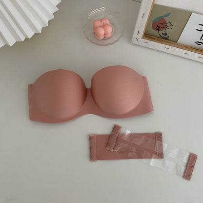 Curvear®️ Women's Sexy Strapless Invisible Push Up Bra Backless Transparent Back Padded Under Wired for Wedding with Multi Strap Bralettes